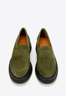 Pantofi cu platformă din piele de căprioară pentru femei, verde, 97-D-303-4-36, Fotografie 3