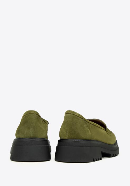 Pantofi cu platformă din piele de căprioară pentru femei, verde, 97-D-303-Z-37, Fotografie 4