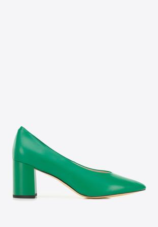 Pantofi damă din piele clasici din piele cu toc pătrat, verde, 96-D-501-Z-35, Fotografie 1