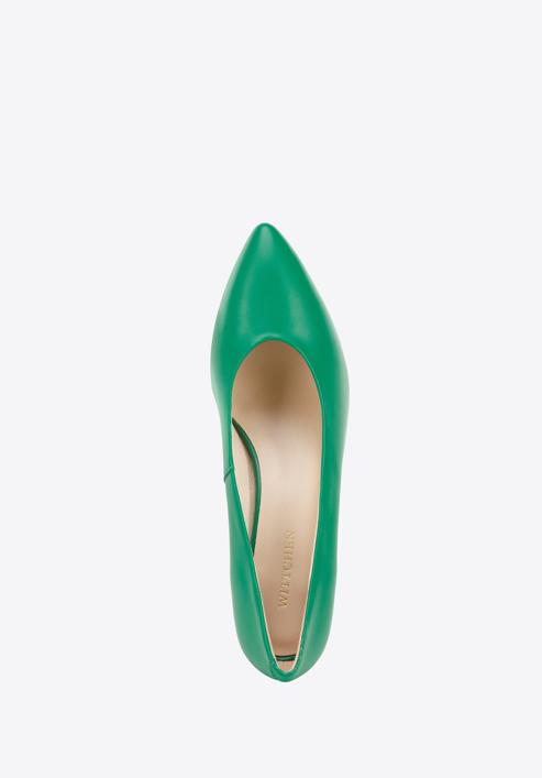 Pantofi damă din piele clasici din piele cu toc pătrat, verde, 96-D-501-Z-35, Fotografie 4