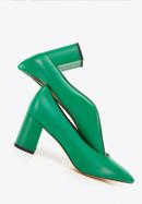 Pantofi damă din piele clasici din piele cu toc pătrat, verde, 96-D-501-Z-35, Fotografie 7