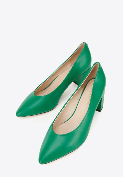 Pantofi damă din piele clasici din piele cu toc pătrat, verde, 96-D-501-Z-35, Fotografie 8