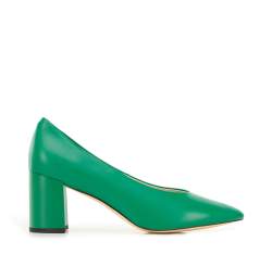 Pantofi damă din piele clasici din piele cu toc pătrat, verde, 96-D-501-Z-36, Fotografie 1