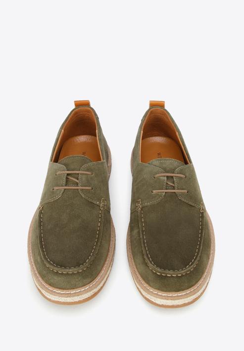 Pantofi din piele de căprioară pentru bărbați cu o talpă de coardă, verde, 96-M-516-N-43, Fotografie 2