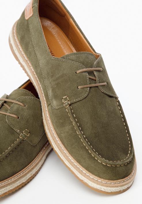 Pantofi din piele de căprioară pentru bărbați cu o talpă de coardă, verde, 96-M-516-N-43, Fotografie 8