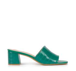 Papuci de damă din piele ecologică croco cu toc, verde, 94-DP-204-Z-41, Fotografie 1