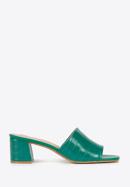 Papuci de damă din piele ecologică croco cu toc, verde, 94-DP-204-P-37, Fotografie 1