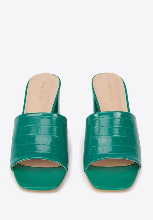 Papuci de damă din piele ecologică croco cu toc, verde, 94-DP-204-Z-36, Fotografie 3