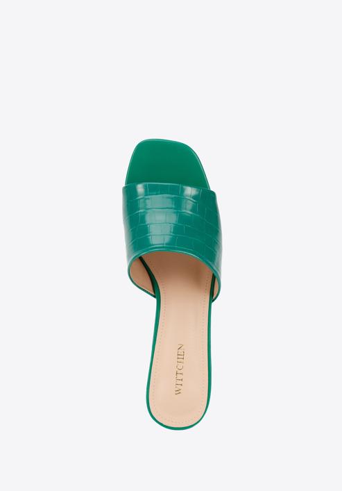 Papuci de damă din piele ecologică croco cu toc, verde, 94-DP-204-Z-38, Fotografie 4