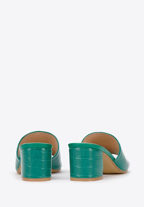 Papuci de damă din piele ecologică croco cu toc, verde, 94-DP-204-Z-37, Fotografie 5