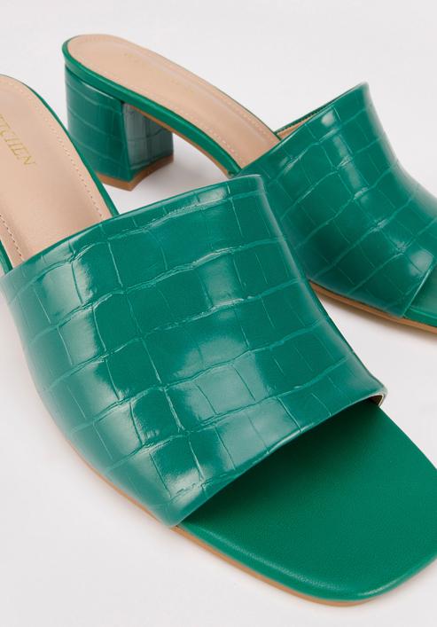 Papuci de damă din piele ecologică croco cu toc, verde, 94-DP-204-Z-38, Fotografie 8