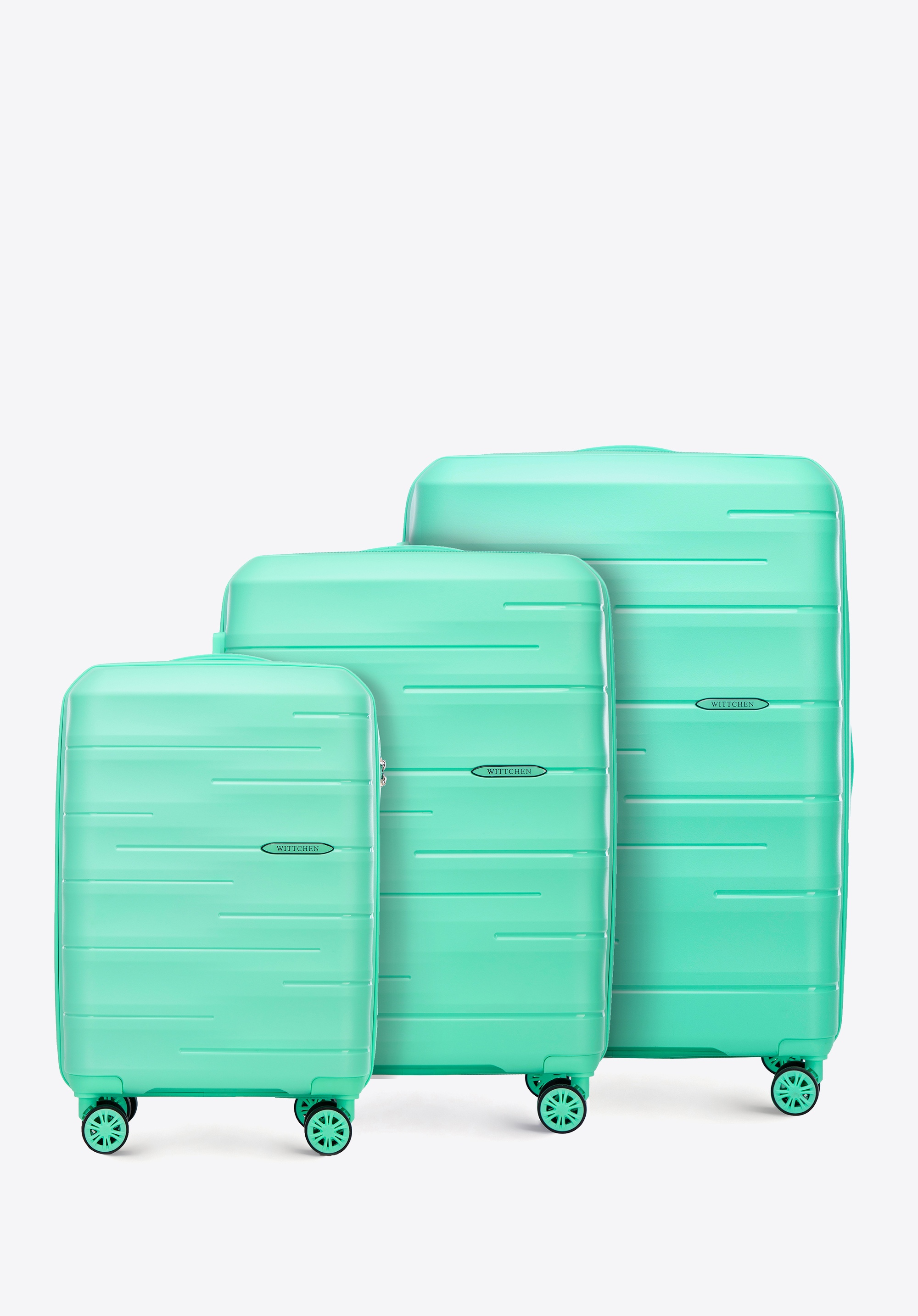 Set de bagaje din polipropilenă cu dungi în relief, verde, 56-3T-14S-B-80, Fotografie 1