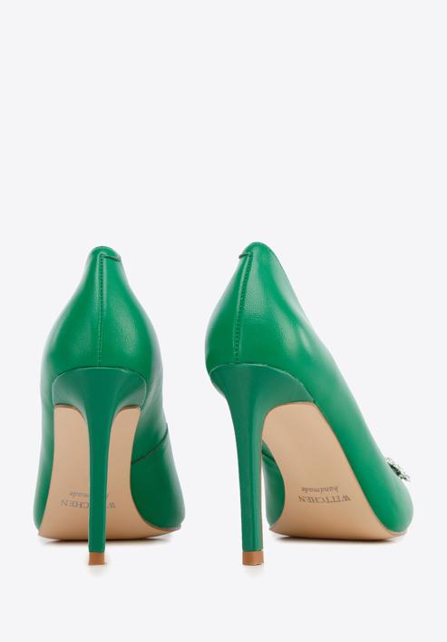 Stilettos din piele cu cataramă lucioasă, verde, 96-D-956-Z-35, Fotografie 6