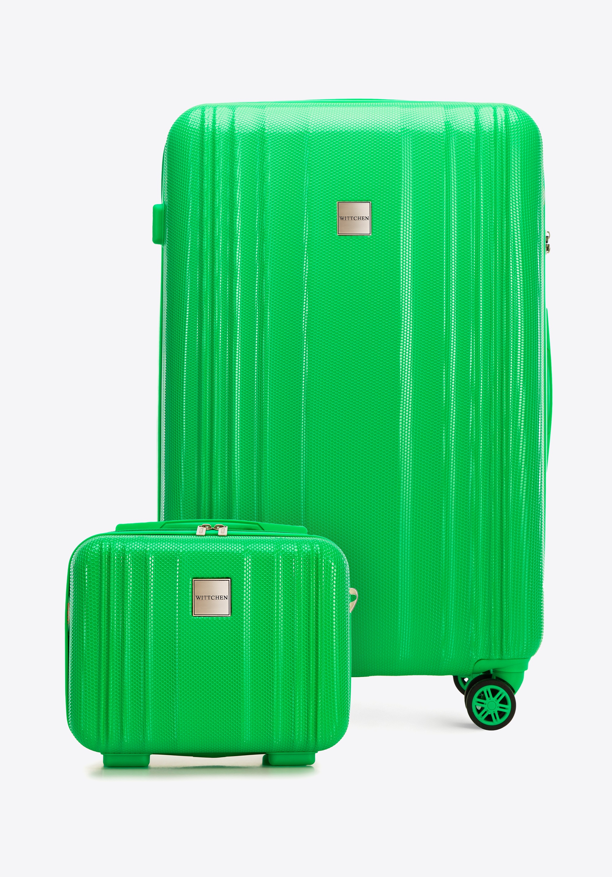 Valiză mare din policarbonat cu nervuri și geantă cosmetică, verde, 56-3P-303-85K, Fotografie 1