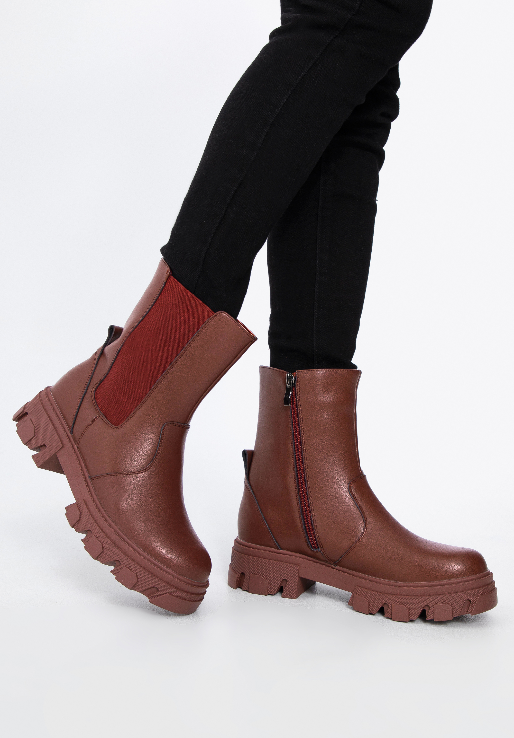 Botine cu platformă din piele, vișiniu, 97-D-858-3-36, Fotografie 1