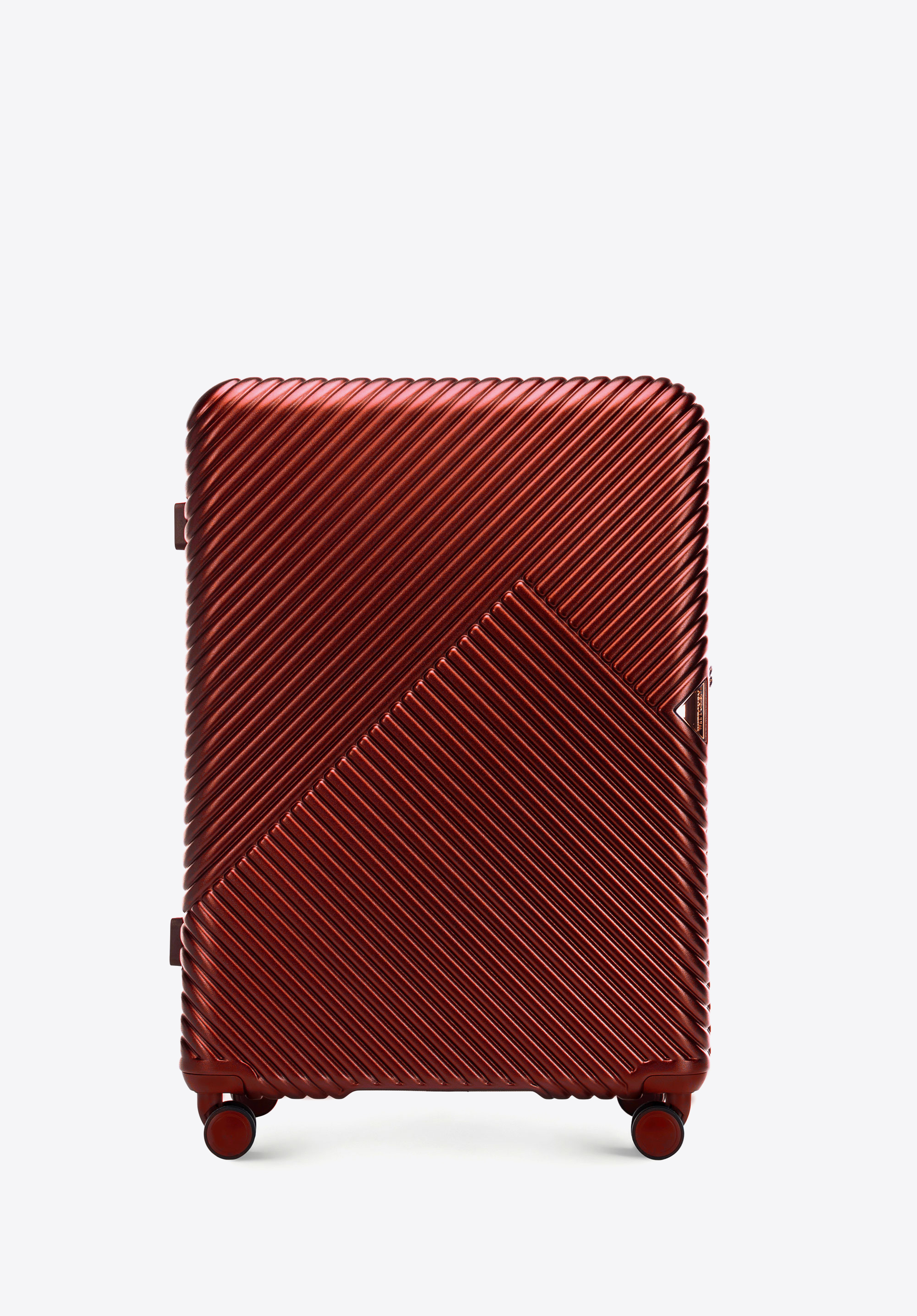 Valiză mare din policarbonat și geantă cosmetică cu design în dungi, vișiniu, 56-3P-843-35K, Fotografie 1
