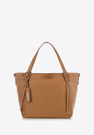 Bőr shopper táska levehető pánttal, világos barna, 90-4E-006-5, Fénykép 1