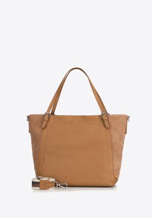 Bőr shopper táska levehető pánttal, világos barna, 90-4E-006-5, Fénykép 1