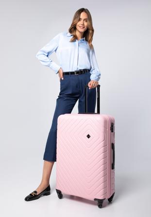 ABS Nagy bőrönd geometriai mintával, világos rózsaszín, 56-3A-753-35, Fénykép 1