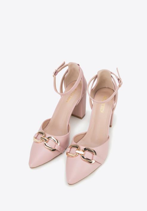 Női magas sarkú cipő dekoratív csattal, világos rózsaszín, 98-DP-208-P-35, Fénykép 2