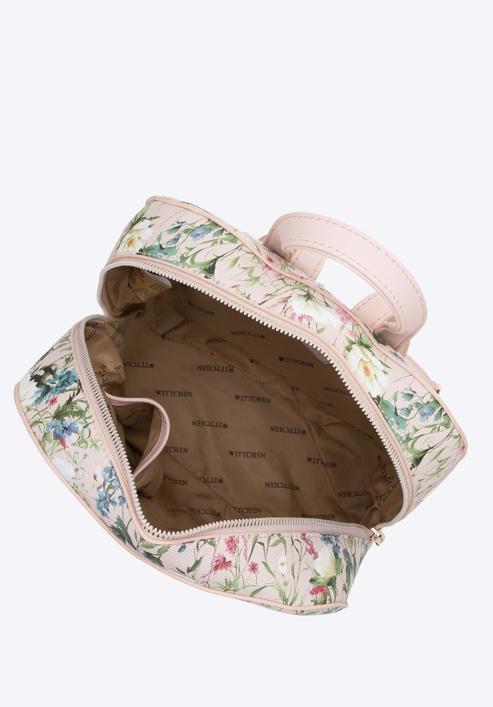 Női virágmintás műbőr kockás fazonú hátizsák, világos rózsaszín, 98-4Y-201-0, Fénykép 3