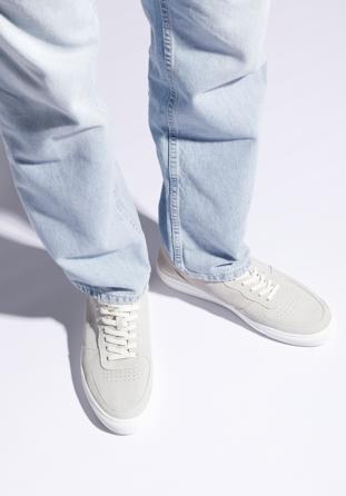 Klasszikus férfi velúrbőrből sneakers, világos szürke, 96-M-710-8-40, Fénykép 1