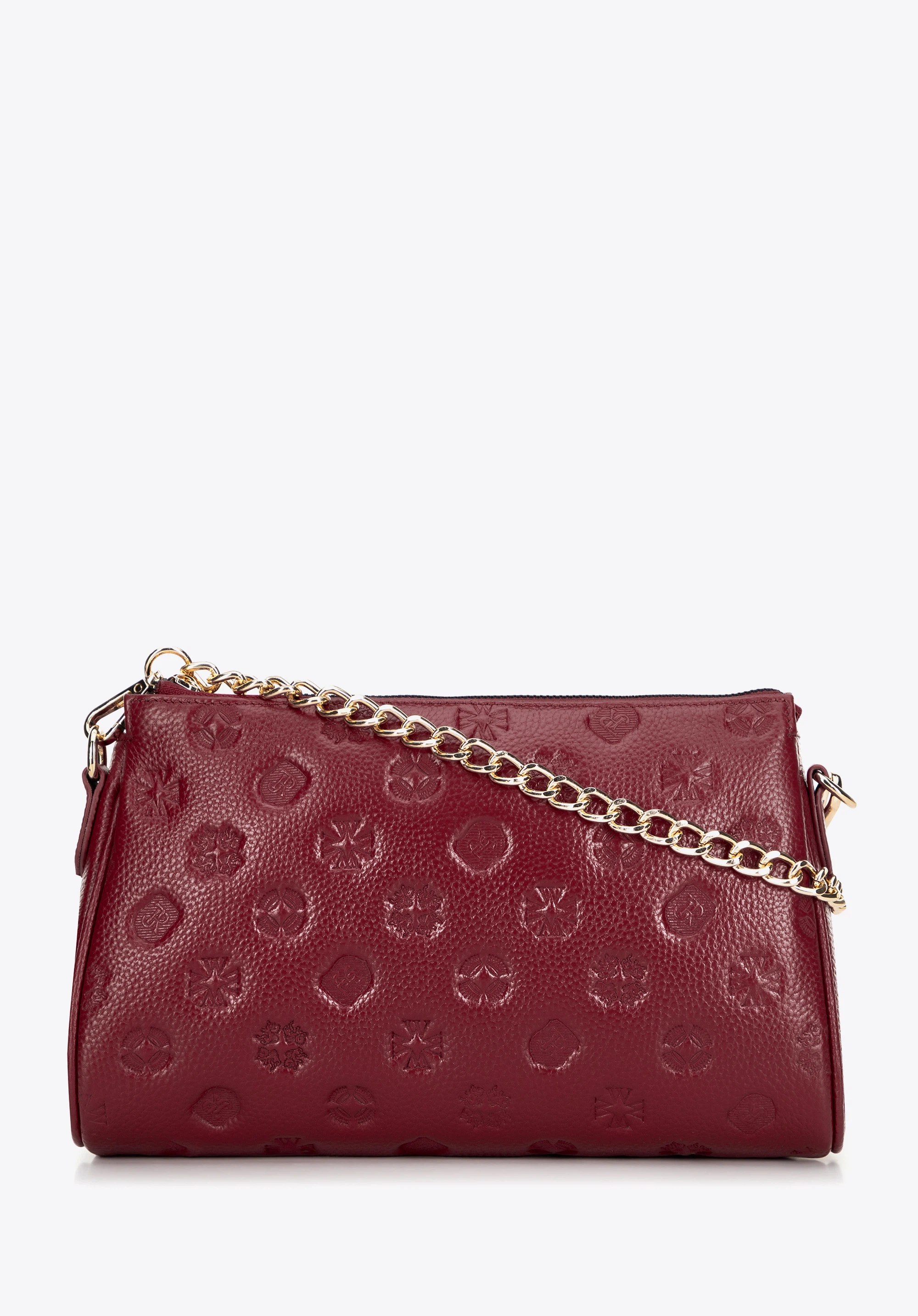Crossbody kabelka z embosované kůže, vínová, 99-4E-307-3, Obrázek 1