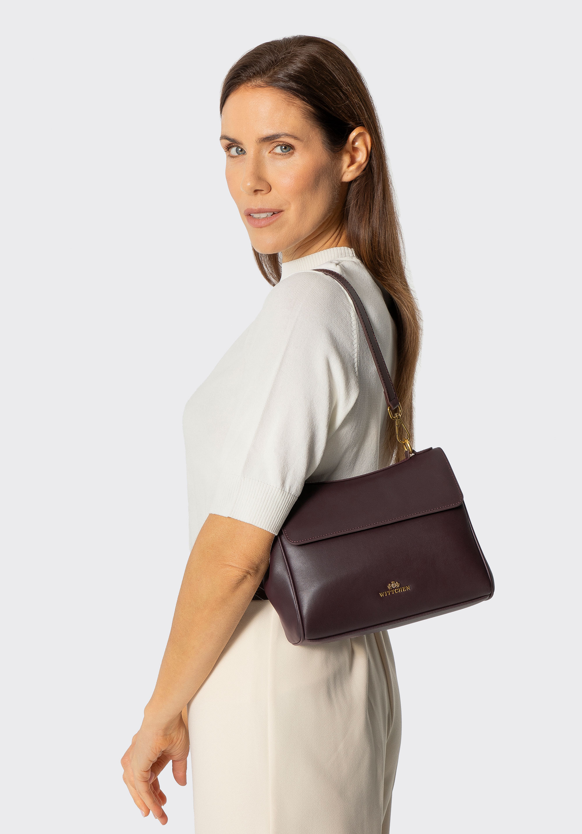 Dámská kožená kabelka, vínová, 101-4E-202-3, Obrázek 1