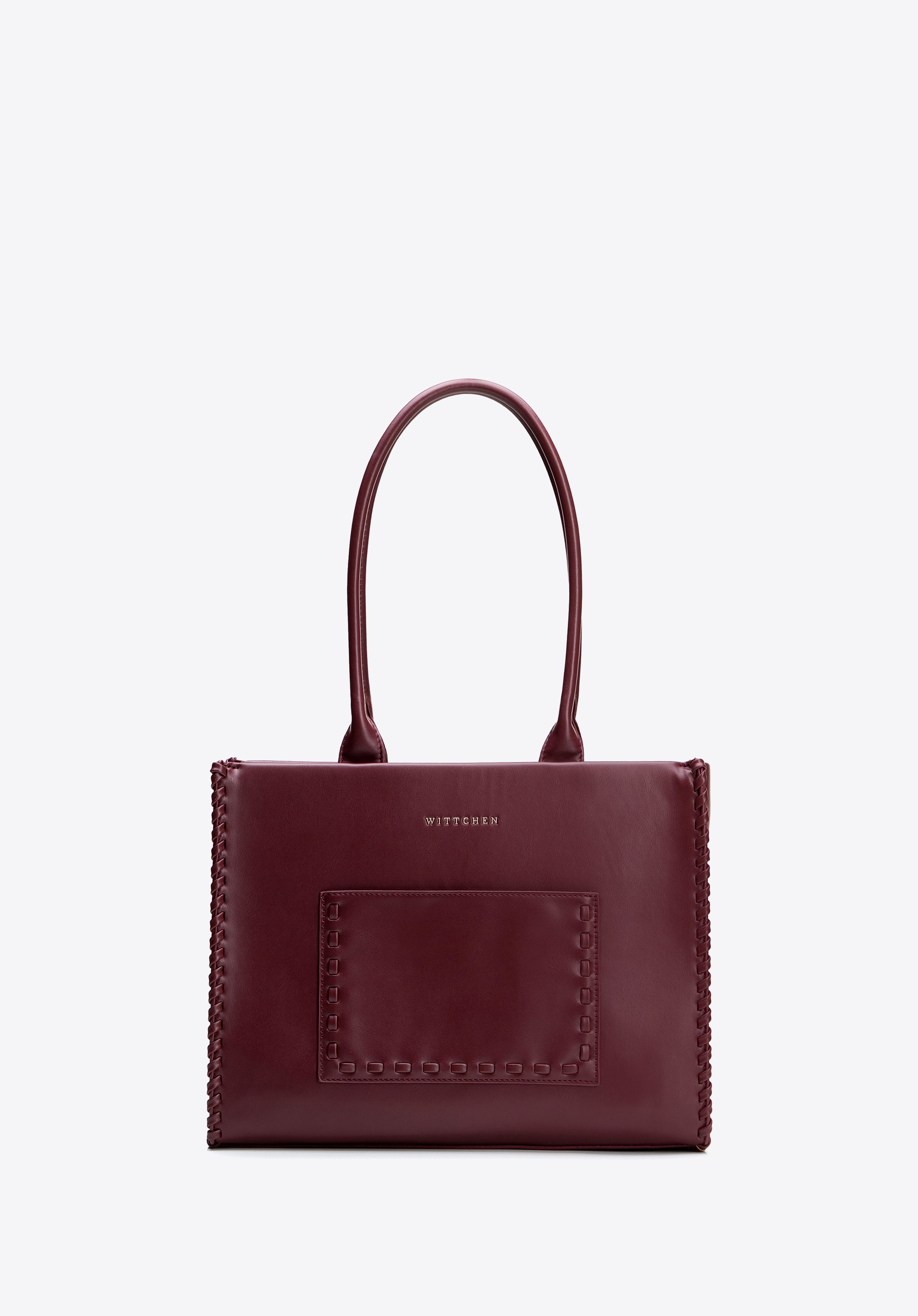 Dámská nákupní taška z umělé kůže s ozdobným copem, vínová, 101-4Y-401-3, Obrázek 1