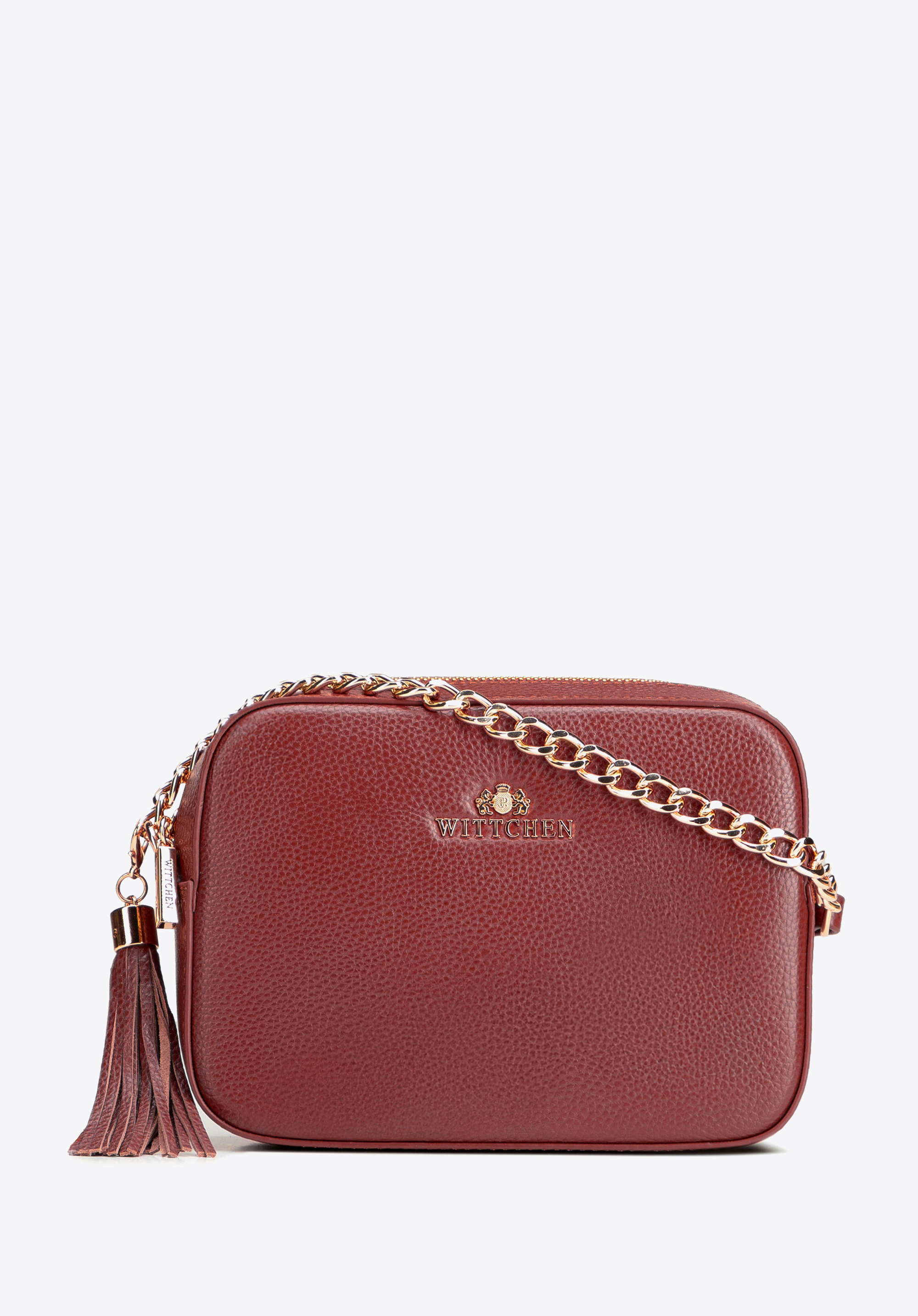 Dámská řetízková kožená crossbody kabelka, vínová, 29-4E-015-3, Obrázek 1