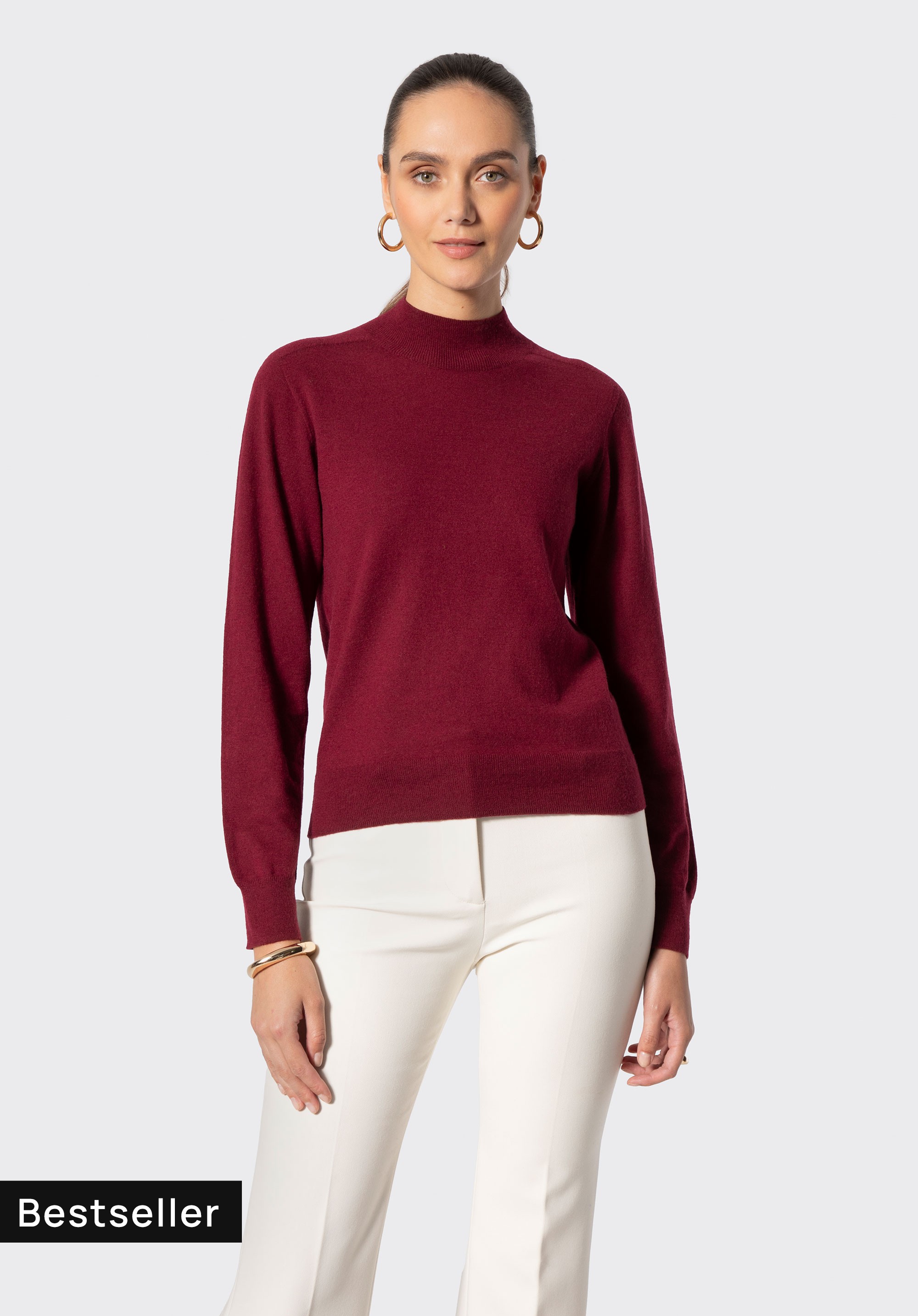 Dámský vlněný svetr s trychtýřovým výstřihem, vínová, 29-99-300-3-XS, Obrázek 1