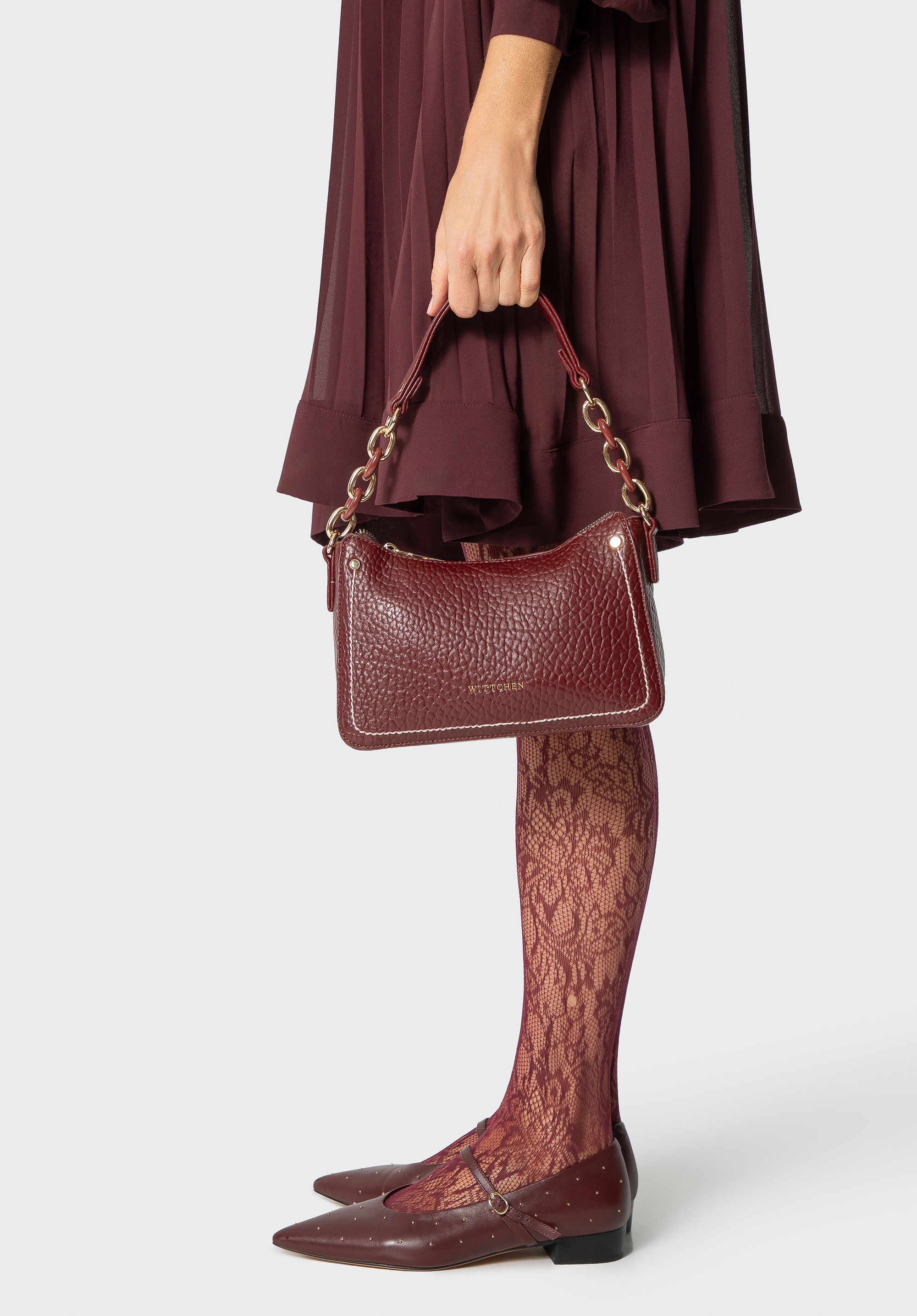 Malá bagetová kabelka z umělé kůže, vínová, 101-4Y-708-3, Obrázek 1