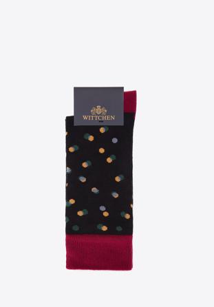 Pánské ponožky s barevnými puntíky, vínovo-černá, 98-SM-050-X3-43/45, Obrázek 1