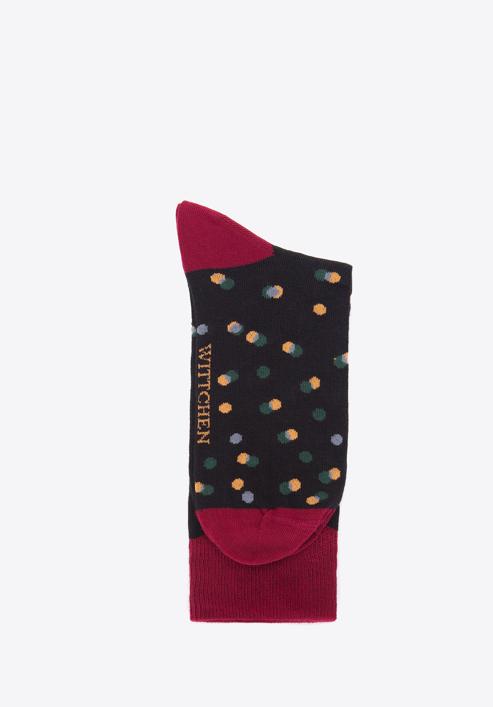 Pánské ponožky s barevnými puntíky, vínovo-černá, 98-SM-050-X3-43/45, Obrázek 3