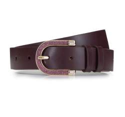 Curea de damă din piele cu cataramă metalizată, violet, 92-8D-302-2-L, Fotografie 1