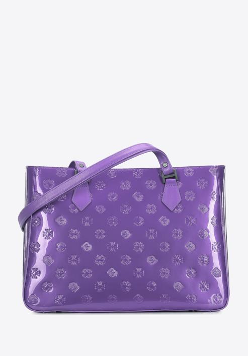 Geantă shopper din piele lucioasă cu monogramă, violet, 34-4-098-6L, Fotografie 1