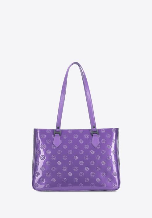 Geantă shopper din piele lucioasă cu monogramă, violet, 34-4-098-6L, Fotografie 2