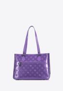 Geantă shopper din piele lucioasă cu monogramă, violet, 34-4-098-6L, Fotografie 3