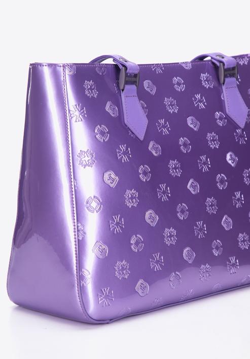 Geantă shopper din piele lucioasă cu monogramă, violet, 34-4-098-6L, Fotografie 5