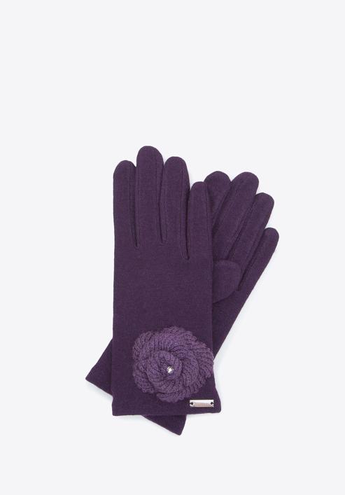 Mănuși de damă cu o floare tricotată, violet, 47-6-119-P-U, Fotografie 1