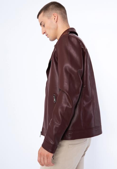 Jachetă bărbătească din piele artificială de motociclist, vișiniu, 97-9P-154-1-2XL, Fotografie 17