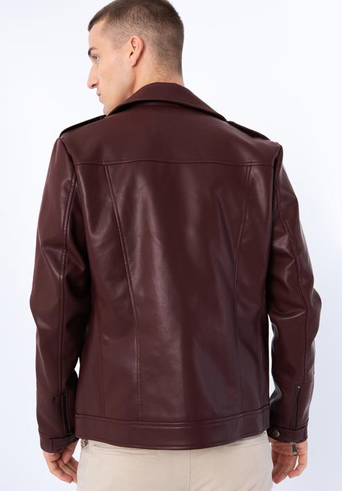 Jachetă bărbătească din piele artificială de motociclist, vișiniu, 97-9P-154-1-L, Fotografie 18