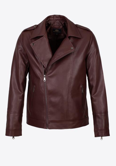Jachetă bărbătească din piele artificială de motociclist, vișiniu, 97-9P-154-3-S, Fotografie 30