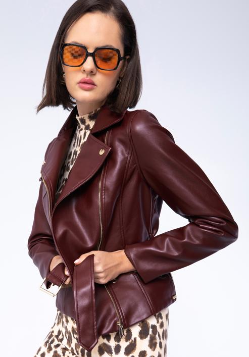 Jachetă biker din piele artificială pentru femei, vișiniu, 97-9P-103-4-XL, Fotografie 1