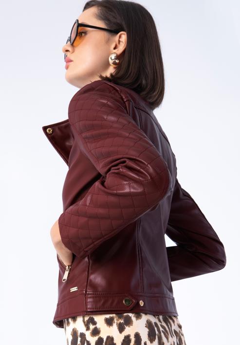 Jachetă biker din piele artificială pentru femei cu inserție matlasată, vișiniu, 97-9P-102-5-XL, Fotografie 18