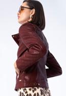 Jachetă biker din piele artificială pentru femei cu inserție matlasată, vișiniu, 97-9P-102-P-M, Fotografie 18