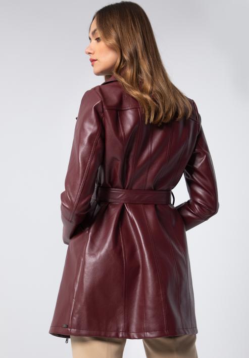 Jachetă din piele artificială pentru femei cu curea, vișiniu, 97-9P-101-1S-XL, Fotografie 3