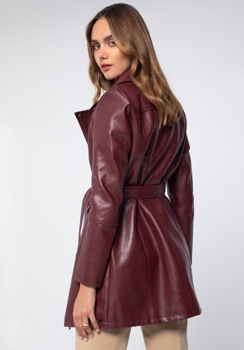 Jachetă din piele artificială pentru femei cu curea, vișiniu, 97-9P-101-1P-XL, Fotografie 6