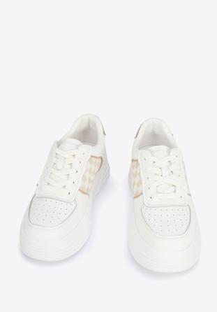 Sneakers für Damen aus Leder mit Karo-Einsätzen, weiß-beige, 95-D-951-0-39, Bild 1