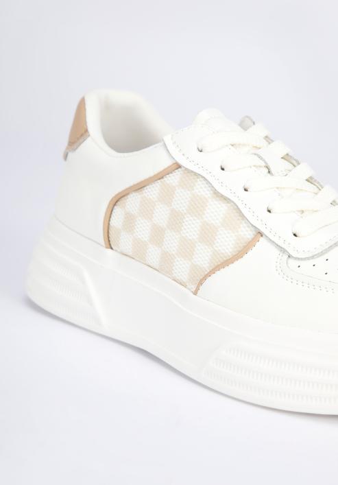 Sneakers für Damen aus Leder mit Karo-Einsätzen, weiß-beige, 95-D-951-0-38, Bild 8